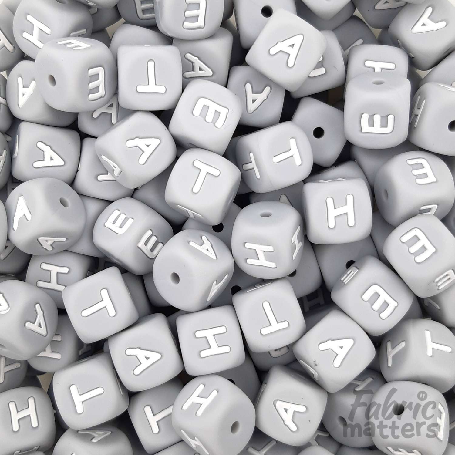 White Alphabet Silicone Beads